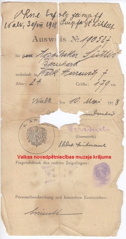 1918.gads. Paziņojums par pasēm