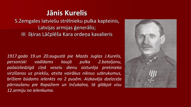Zemgales latviešu strēlnieku pulka kapteinis Jānis Kurelis