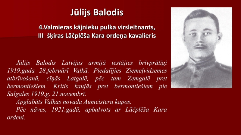 Valmieras kājnieku pulka virsleitnants Jūlijs Balodis