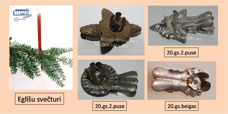 4 Metāla egļu svečturi dažādās formās. 