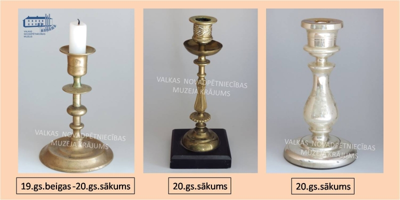 3 grezni svečturi 19.gs. beigas 20.gs sākums. Svečturi darināti no dzelzs un misiņa.