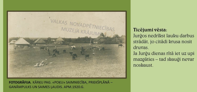 Melnbalta fotogrāfija. Saimniecība, fonā ēkas, priekšplānā ganāmpulks un saimes ļaudis. 