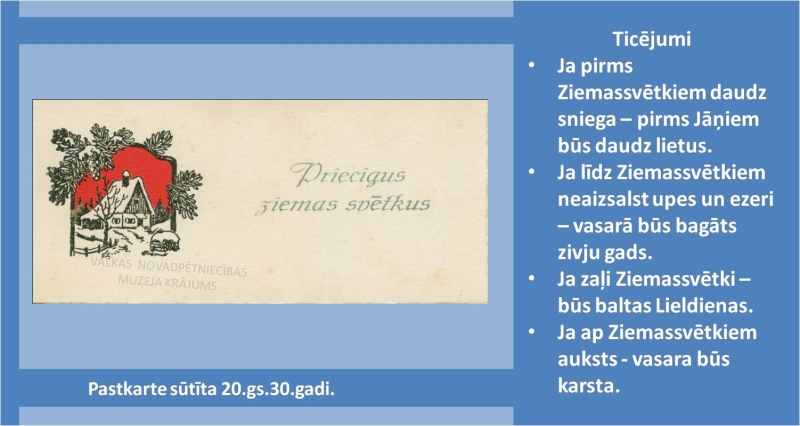Digitāla Ziemassvētku pastkarte ar sniegotu ainavu ar mājiņu, sarkanu fonu un egļu zariem. 