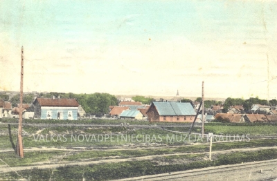 Vispārējs skats uz Valkas (tagad Valgas) pilsētu no Rīgas – Pleskavas dzelzceļa līnijas.