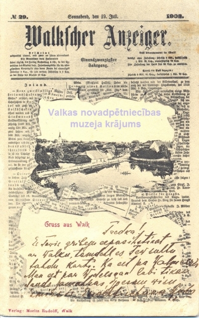 Pastkarte veltīta laikrakstam “Walkscher Anzeiger”.