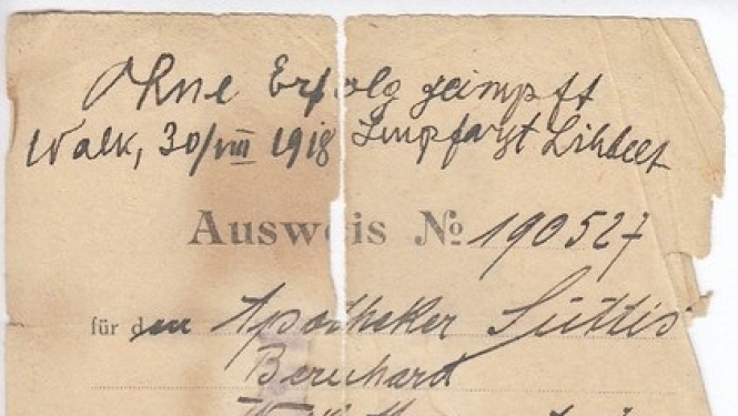 1918.gads. Paziņojums par pasēm
