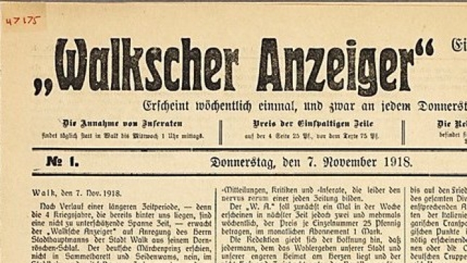 1918.gada 7.novembris. Atsāk izdot „Walkscher Anzeiger”.