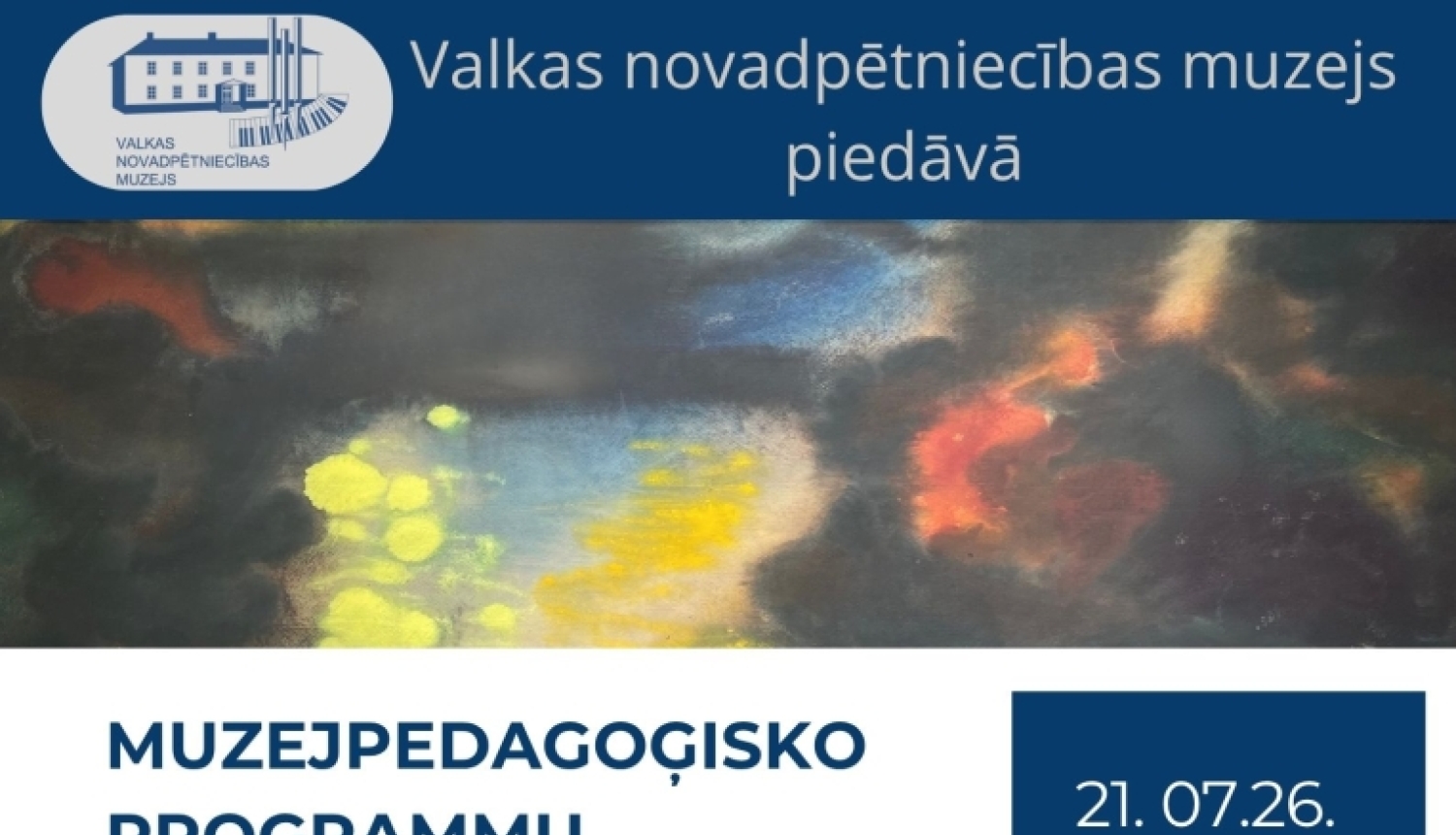 Muzejpedagoģiskās programmas afiša ar nodarbības satura piedāvājumu